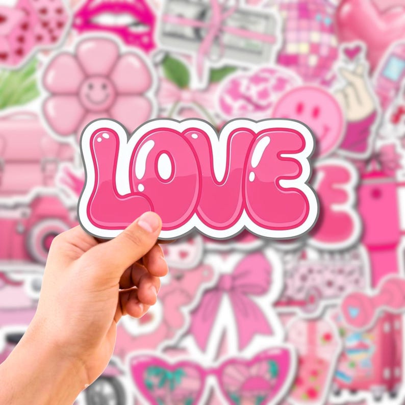 100 Aesthetic Pink Theme Stickers Pack, Cute Pink Theme Girls Stickers ...