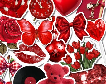 100 Coquette Red Theme Stickers, Coquette Red Vinyl Sticker,Random Stickers Set, Waterproof Laptop Stickers, Gift Pinterest Aesthetic Lovers