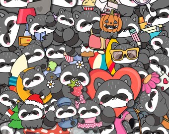 100 Funny Kawaii Racoon Stickers Pack, Cute Animal Stickers, Meme Racoon, Waterproof Laptop Stickers, Aesthetic Racoon Vinyl, Gift Friends