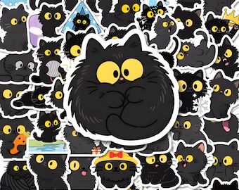 100 pegatinas aleatorias de gato negro kawaii, paquete de pegatinas de vinilo de gato negro, pegatinas impermeables para portátil, pegatinas de gato negro, pegatinas de gato para diario