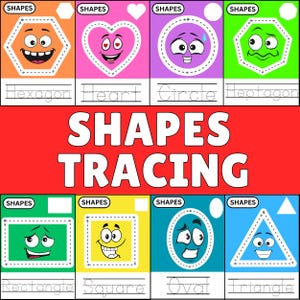 Shapes Tracing Flashcards Homeschool Printable Learning Homeschooling Maths Kids Activity Preschool,Kindergarten Education Instant Download