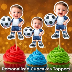 Fußballspieler Gesicht Cupcake Toppers | Personalisierte Party Dekor | Benutzerdefinierte Kuchendekorationen | Digital Download Datei | Fußball-Geburtstags-Party