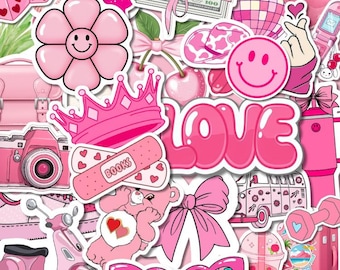 100 Aesthetic Pink Theme Stickers Pack, Cute Pink Theme Girls Stickers, Waterproof Laptop Stickers, Cute Pink Vinyl Stickers, Gift Friends