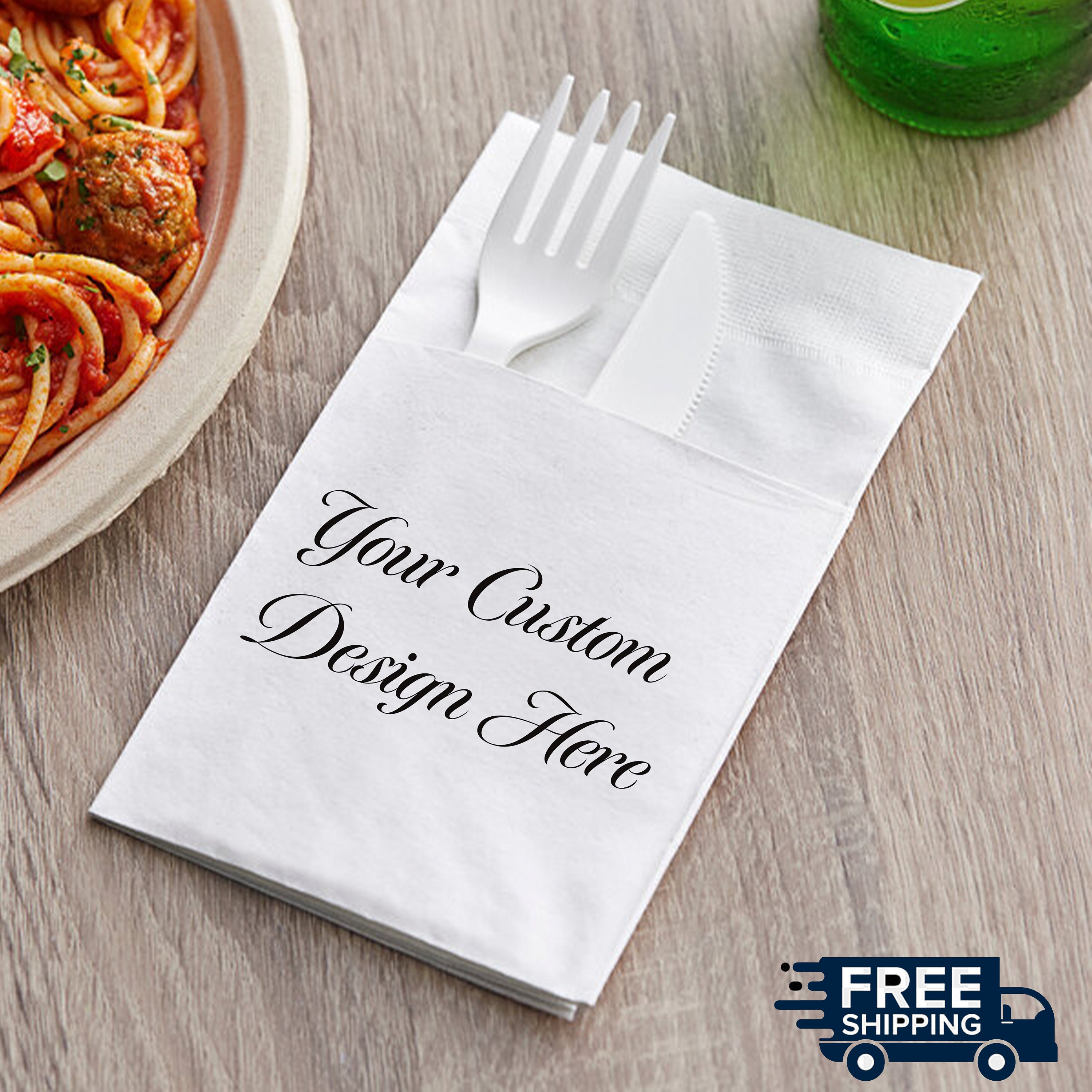Custom Personalized Printed Pocket Napkin - Add Your Logo - Personalized Pocket Napkins for Wedding, Unique Birthday Anniversary Napkin