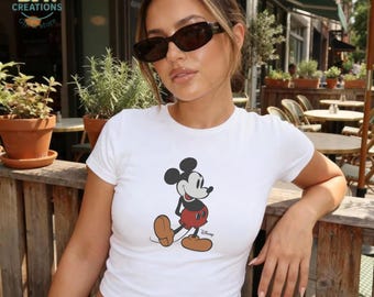 Retro Mickey Mouse Baby Tee, Y2K 90s Aesthetic Graphic T-Shirt, Cute Disney Shirt for Women, Trendy Casual Top