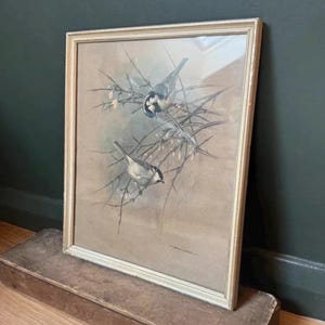 Vintage framed lithograph - ‘Marsh and Coal Tits’ by Basil Ede