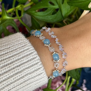 Blue flower bracelets, Beaded flower bracelets, Aesthetic flower bracelets, Paired Bracelets