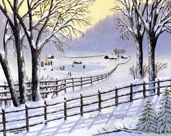 CARDS, winter, snow, dogs, Ellen Strope,  note cards, winter decor, castteam, blank cards, ice skating, children