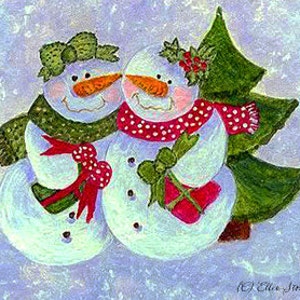 CARD, note card, Christmas card, snowman, snow, Ellen Strope, snow, pastel colors, blank card, castteam image 2