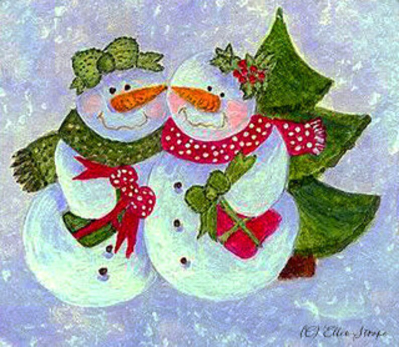 CARD, note card, Christmas card, snowman, snow, Ellen Strope, snow, pastel colors, blank card, castteam image 2