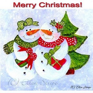 CARD, note card, Christmas card, snowman, snow, Ellen Strope, snow, pastel colors, blank card, castteam image 1