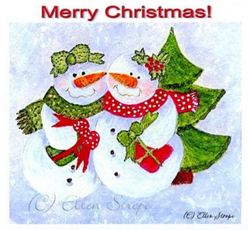 CARD, note card, Christmas card, snowman, snow, Ellen Strope, snow, pastel colors, blank card, castteam image 1