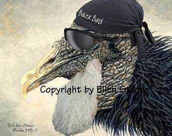 Black Vulture, 'Biker Bird', Birds, Bikers, Biker cards, Raptures, Note Cards, Cards, Blank Cards, Bird Art