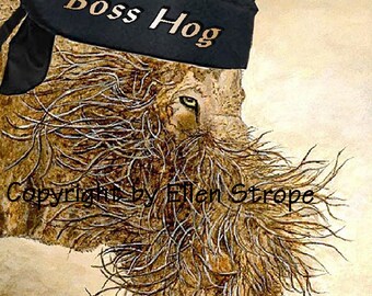 Note Cards, 'Boss Hog' Bikers, Hogs, Hairy, Blank Card, Bearded Pig, Pigs, Pig Cards, Pig Art, Fine Art