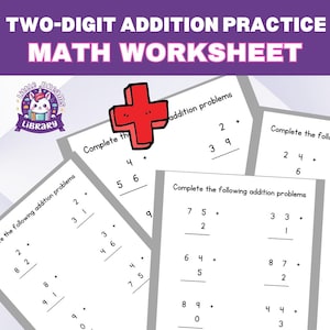 Two Digit Addition Worksheet, 2nd Grade Math Printable, Addition with Regrouping Practice, Math Drills, Homeschool Homework