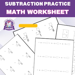 Subtraction Worksheets for Kids, Kindergarten Math Printable, 1st Grade Math Facts, Single Digit Subtraction, Homeschool Resource
