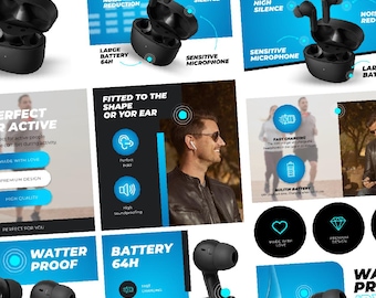 Plantillas Diseños de productos de Amazon Contenido A+ Canva Descarga digital Listado para vendedores de Amazon Tema de electrónica