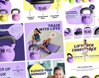 Galería de imágenes de Amazon para diseño de productos, fitness y deporte / Plantilla Canva