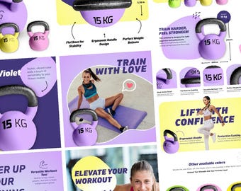 Plantillas Diseños de productos de Amazon Contenido A+ Canva Descarga digital Listado para vendedores de Amazon Tema gráfico deportivo de fitness