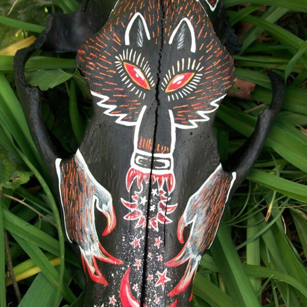 Primitive Painted Wolf Skull