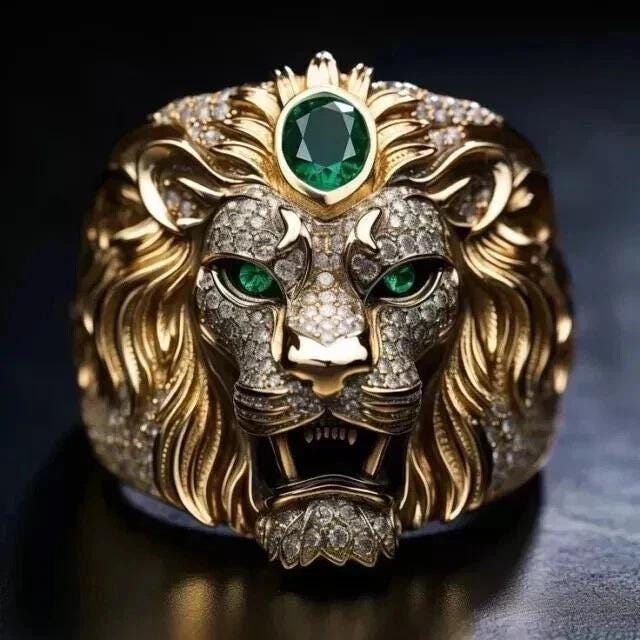 Anello Uomo Testa Di Leone In Oro Giallo 18 Kt - Foto 3
