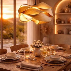 Handgemaakte houten hanglamp – Moderne organische plafondlamp – Sculpturale houten verlichting – Warme hanglamp voor de eetkamer
