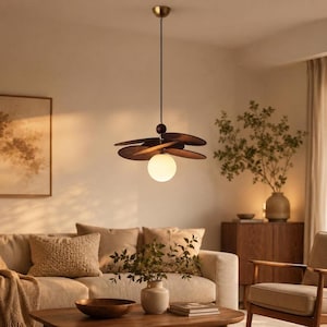 Japandi houten hanglamp – Scandinavisch moderne hanglamp voor eetkamer, keuken en woonkamer