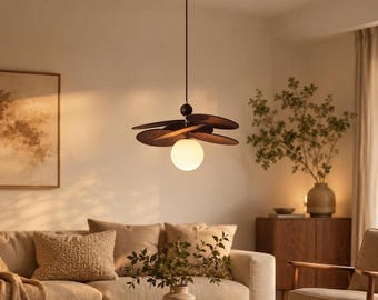 Japandi houten hanglamp – Scandinavisch moderne hanglamp voor eetkamer, keuken en woonkamer