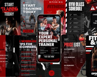 Mallar för gymmets Instagram: Paket för sociala medier för fitness (redigerbart i Canva)