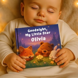 Libro per neonati personalizzato con nome / Regalo per il primo compleanno / Libro di fiabe per bambini / Regalo per baby shower / Regalo personalizzato per neonati