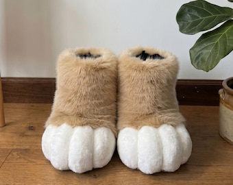 Patas de Fursuit Marrones, Botas de Patas Peludas para Exteriores, Patas de Therian para Cosplay, Disfraz de Perro Oso Kemono, Accesorios Parciales de Piel Sintética