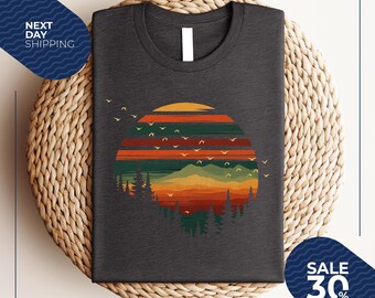 Forest Themed Shirt | Retro Pine Trees Sunset Shirt | Adventure Shirt | Nature Lover Gift | Camping Gift Shirt | Retro Forest Shirt |