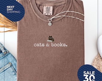 Comfort Colors® Cats and Books Shirt | Book Lover T-shirt | Bookish Tee | Reading Tshirt | Gift for Cat Lover | Bookish Gift | Librarian Tee