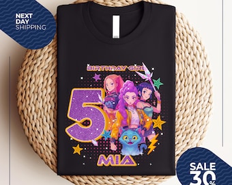Custom Huntrix Birthday Girl Shirt, Personalized Kpop Demon Hunter Birthday Tee, Back to School, Gift for Huntrix fan,Birthday Gift for Kid