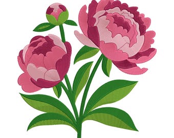 Pink Peony Flower Embroidery Design, Floral Bouquet Machine Embroidery File, Instant Download