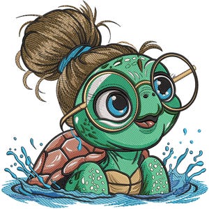 Cute Turtle Embroidery Design, Sea Ocean Animal Embroidery File, Turtle machine Embroidery File, Green Sea Turtle Embroidery File EMB, PES