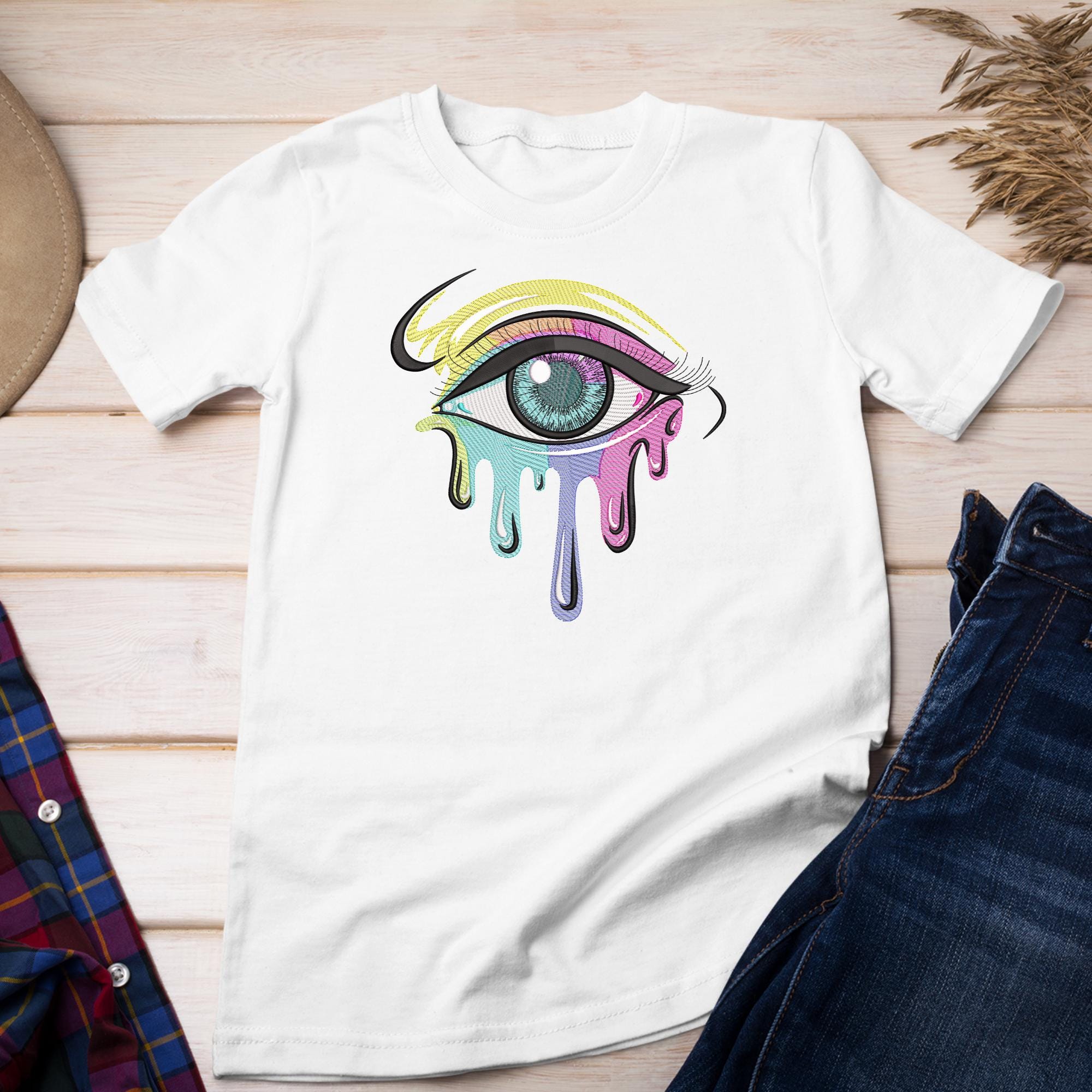 Colorful Dripping Eye Embroidery Design, Abstract Machine Pattern ...