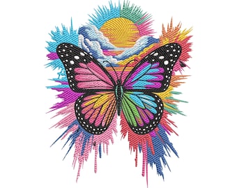 Neon Butterfly Embroidery Design, Rainbow Butterflies  Abstract Splash Art Machine Embroidery File, Multiple Formats