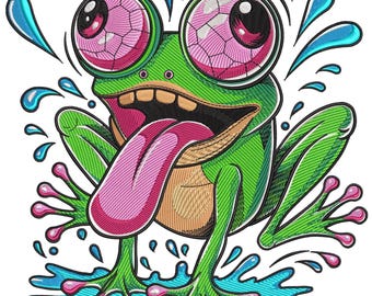 Frog Embroidery Design, Frog Splash Embroidery File, Mini Frog Machine Embroidery, Green Frog Embroidery File, Animal Embroidery Design