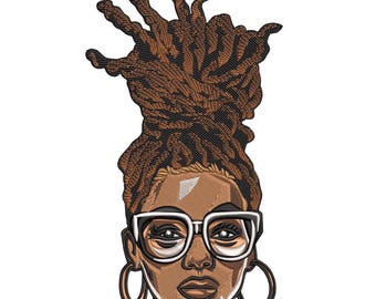 Afro Frauen Haar Stickerei, Afro Messy Bun Maschinenstickerei, Afro Graue Haar Stickerei, Schwarze Frau Graue Haar Maschinenstickerei