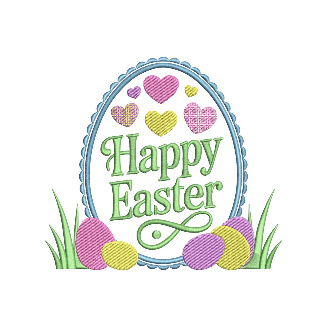 Egghead Designs Happy Easter Egg Embroidery Design, Colorful Bunny Eggs & Hearts ...