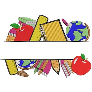 School Supplies Embroidery Design, Teacher Heart Embroidery File, Back to School Embroidery File, Teacher Gift Machine Embroidery EMB, PES