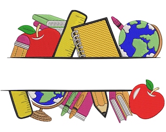 School Supplies Embroidery Design, Teacher Heart Embroidery File, Back to School Embroidery File, Teacher Gift Machine Embroidery EMB, PES