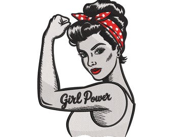 Empowerment machineborduurontwerp voor vrouwen, vintage Rosie Girl Power-borduurbestand, instant download
