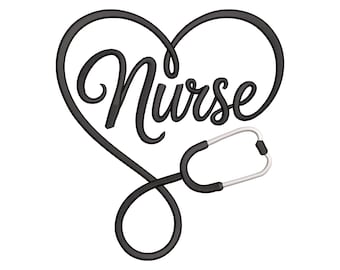 Nurse Heart Stethoscope Embroidery Design, Medical Tools Love Embroidery Digital Digitize File, Instant Download