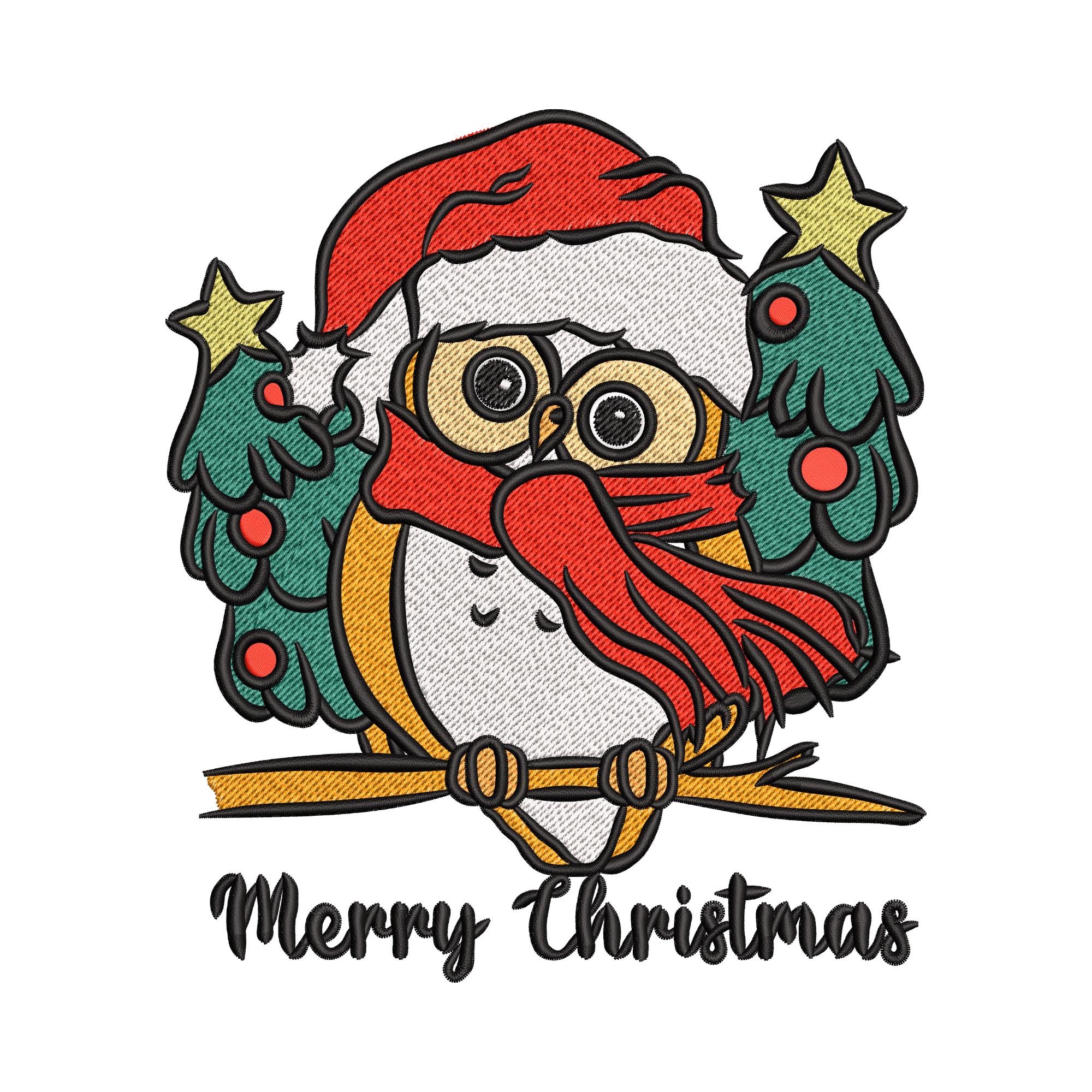 Christmas Owl Embroidery Design, Winter Cute Animal Machine Embroidery File, Instant Download