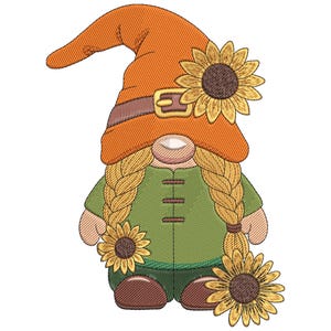 Sonnenblumen Mädchen Wichtel Stickdatei, Herbst Zwerg Maschinenstickdatei, Sonnenblumen Mädchen Stickdatei, Sommer Zwerge Stickdatei