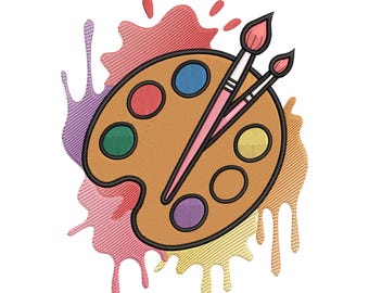 Artist Paint Palette Embroidery Design, Paint Brush Machine Embroidery File, Instant Download