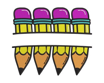 Pencil Border Embroidery Design, Back to School Machine Embroidery File, Instant Download