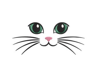 Cat Eyes and Whiskers Embroidery Design, Kitten Face Machine Embroidery File, Instant Download